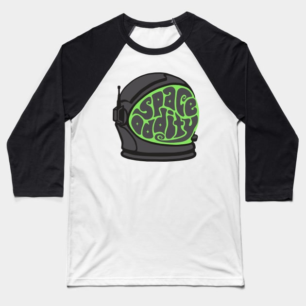 Space Oddity Astronaut Helmet Word Art Baseball T-Shirt by Slightly Unhinged